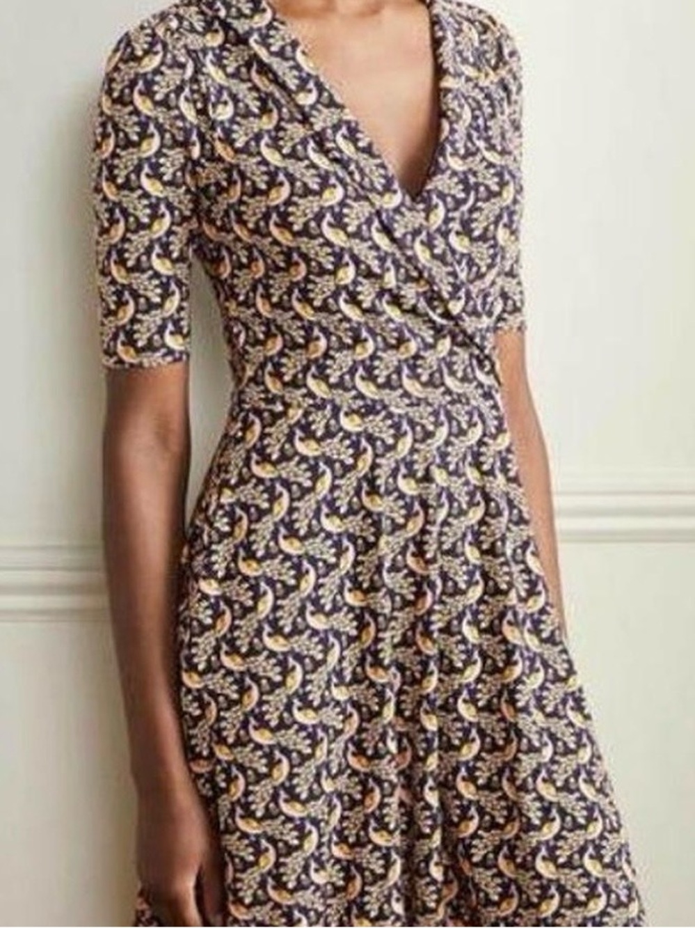 Boden Fixed Wrap Jersey Dress Navy Paradise Peacock Size 2P